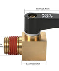 Universal Air Compressor Drain Valve Replacement for Dewalt Bostitch and Porter Cable, brass with dimensions, ON/OFF handle