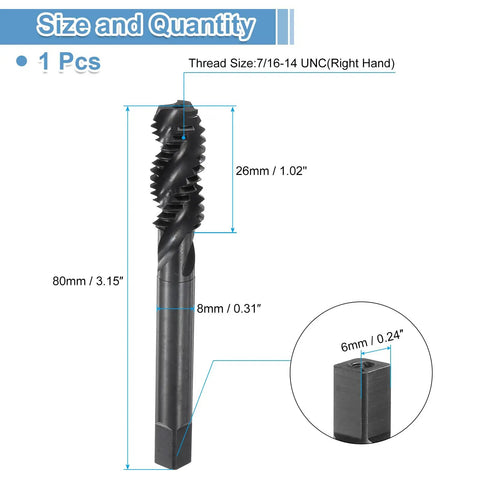 Premium M2 HSS Spiral Flute Thread Tap Built For 7/16-14 Unc Machinery, showing dimensions and details for precision tapping.