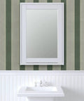 Pro Level Paste To Paper Rustic Victorian Wallpaper With Smooth Matte Linen Texture Hardcore Durable Vinyl Free Wallcovering For Fast Home Makeover And Commercial Space Setup Upgraded Residential And Business Fit in bathroom setting with mirror.