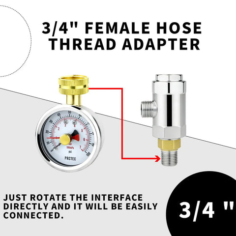 2.5 Inch Dial Water Pressure Gauge With Three Quarters Inch Female Hose Thread Waterproof Pressure Tester