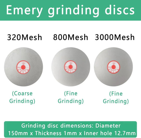 Emery grinding discs, showcasing 320Mesh, 800Mesh, and 3000Mesh, for Rock Solid Adjustable Wet And Dry Bench Grinder.