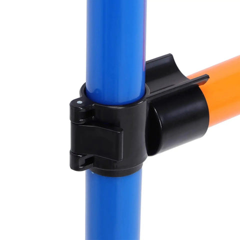 Close-up of blue and orange bars with black clip from Dog Agility Travel Jump Set For Training And Fun Portable Detachable Hurdles