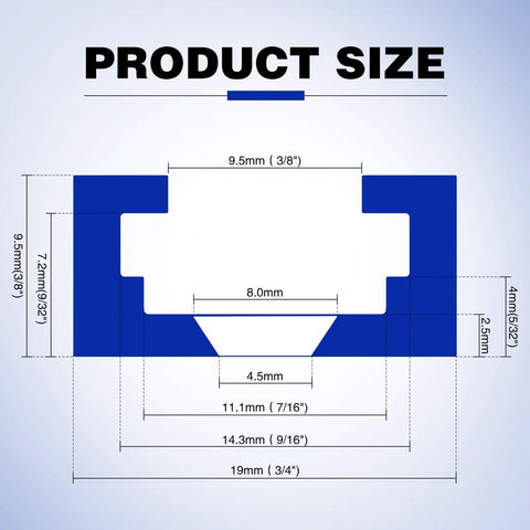 Diagram showing dimensions of Six Piece T Track Kit For Woodworking With Screws 48 Inch Aluminum Universal T Rail Track