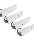 Heavy Duty TPE Sliding Door Roller Wheels With Super Smoove Glides And Hella Quiet Rolls For Modern Wardrobe Interior Sliding Track Systems, silver metal with brown wheels.