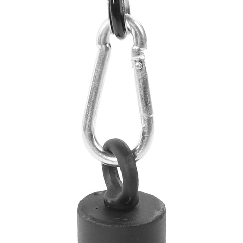 Close-up of a metal clip from a Home Gym Pulley System For DIY Loading Muscle Training Kit Built To Last With Heavy Duty Construction