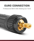 Top Notch ARCCAPTAIN MB15 15AK MIG Welding Gun Torch Stinger With 10 Ft Cable, featuring a detailed euro connection for secure use.