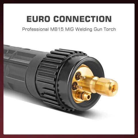 Top Notch ARCCAPTAIN MB15 15AK MIG Welding Gun Torch Stinger With 10 Ft Cable, featuring a detailed euro connection for secure use.