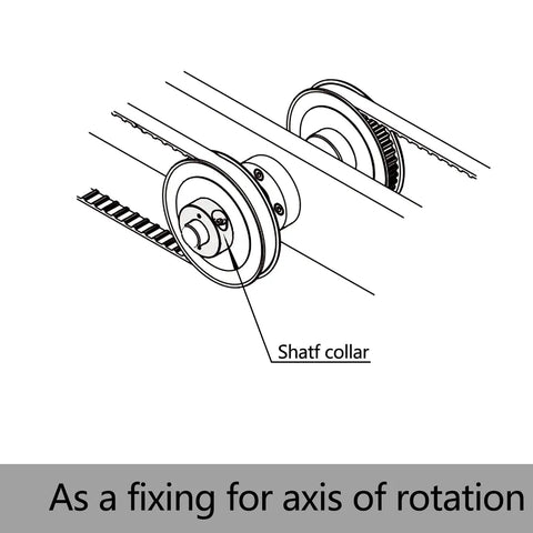 Diagram showing 4 Pack Aluminum Alloy Shaft Collars With 6mm Bore, Screw Style installed on axis for CNC machine tools