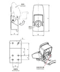 Diagram of Rock Solid Heavy Duty Industrial Over Center Draw Latch With Keyhole Cabinet Lock showing dimensions and locking mechanism.
