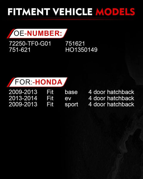 Fitment vehicle models chart for Front Left Driver Side Power Window Regulator And Motor Assembly Fits Honda Fit 2009 To 2014.
