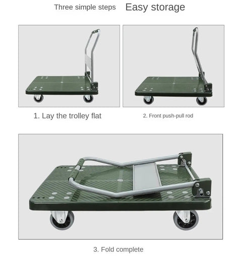 Beefy Folding Hand Truck Platform Cart For Home And Workshop Use Rugged Steel Flatbed Trolley With Easy Fold And Store Heavy Duty Move Big Loads Rust And Scratch Resistant Frame Versatile Moving Cart folded flat for easy storage