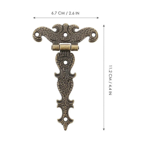 Two Piece Vintage Door Hinge Set For Cabinets And Wardrobes With Screws Old School Hardware Style bronze ornate design