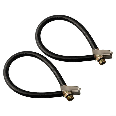 Heavy Duty Tire Inflator Hose For Quick Car Pump Up Without Taking Off Wheels, pack of two, rubber and metal, 76 inches long.