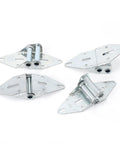 Beefed Up Heavy Duty Garage Door Hinge Kit With 14 Gauge Steel For Seven Sixteenth Inch Rollers Includes 1 2 3 4 Hinges And Self Drilling Screws Easy Replacement Rust Resistant Durable Build, four hinges on white background
