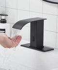 Automatic Sensor Matte Black Touchless Bathroom Sink Faucet With Drain Assembly in use, water flowing onto hands