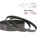Top Notch 2GT Toothed Drive Timing Belt Range From 66mm To 170mm With 4mm Width showing black rubber belts for motion transmission.