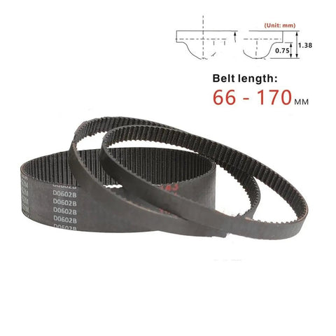Top Notch 2GT Toothed Drive Timing Belt Range From 66mm To 170mm With 4mm Width showing black rubber belts for motion transmission.