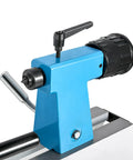 Close-up of Compact Benchtop Wood Lathe 8x12 Inch Bed 1/3 HP With Infinitely Variable Speed 750-3200 RPM MT1 Spindle And Tailstock Tapers