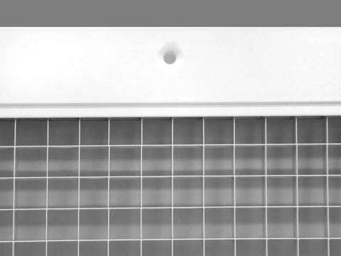 Close-up of 36 by 36 Inch Cube Core Eggcrate Return Air Grille Aluminum Rust Proof White Finish for HVAC duct openings and vent covers.