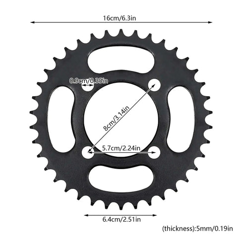 Sprocket dimensions for 48V 750W Brushless DC Motor Kit For DIY Tricycle Conversion, showing measurements.
