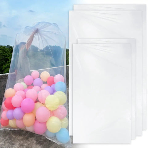 Huge Balloon Storage Bags Pack Of Four Transparent Giant Bags 59 By 98 Inches And 47 By 59 Inches with colorful balloons