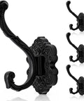 Solid Build Vintage Black Wall Hooks Heavy Duty Coat And Towel Rack Four Pack ornate matte black design ideal for heavy gear in any room