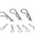 20 Piece Cotter Pin And R Clips Assortment Kit With Heavy Duty Zinc Plated Hair Pins Spring Fasteners And Hitch Pins Clips For Cotter Clip Lock System Includes Multiple Sizes From M1 To M3, shown lying flat.