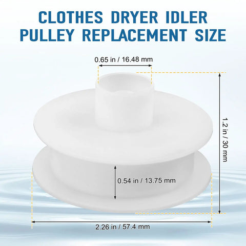 Dryer Idler Pulley Wheel Replacement for Hotpoint and Compatible Dryers, Easy DIY Fix, measured dimensions shown