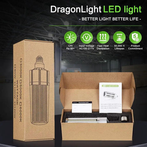 120W Commercial Grade Corn LED Light Bulb Fanless Replacement For 400W MH And HPS with packaging in open box