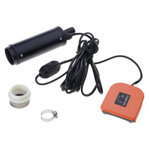Heavy Duty Compact Submersible Sump Pump With 16 Foot Plug And Play Cord For Rapid Pond Drainage Window Well Relief And Rain Barrel Hauling Battery Ready Heavy Lifter, featuring pump body and accessories.