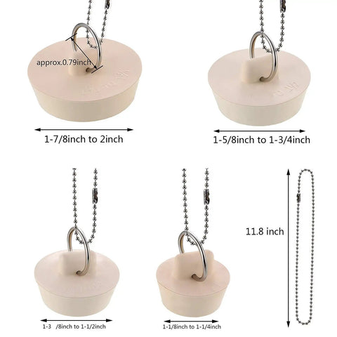 Durable Rubber Drain Stopper With Hanging Ring And 30 Centimeter Chain For Sink Bathtub And Bathroom, 4 sizes shown