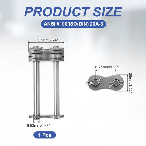 Heavy Duty ANSI 100 Roller Chain Master Link With Manganese Steel Build For Tough Jobs Featuring High Strength And Wear Resistance At 31.75mm Pitch, Size 57mm x 31.75mm.