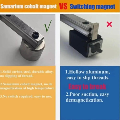 Comparison of Samarium cobalt magnet vs Switching magnet in Pro Grade Magnetic Plasma Cutting Linear Guide Kit 62cm