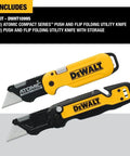 Push And Flip Folding Utility Knife Set With One Handed Operation And 30 Percent More Compact Design shown in black and yellow