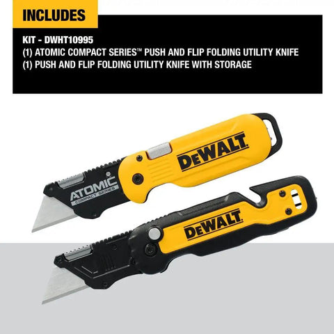 Push And Flip Folding Utility Knife Set With One Handed Operation And 30 Percent More Compact Design shown in black and yellow
