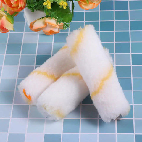 Thirty Piece Mini Paint Roller Sleeves With High Density Foam To Banish Ugly Track Lines And Deliver A Smooth As Silk Wall Finish While Providing Quick Dry Coverage That Always Hits The Spot Without Breaking The Bank, three fluffy white paint roller sleeves.