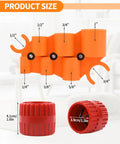 Pipe deburring and chamfer tool kit, orange plastic with multi-size socket heads covering 1/4 in to 1 in for PVC and metal pipes