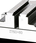 Close-up of the jaw design on a Top Tier CNC Concentric Vise With Turntable Fixture For Machining Center, Self-Centering Chuck Clamp Ranging From 6 To 60mm, Heavy Duty Flat Clamping Job.