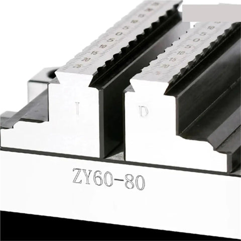 Close-up of the jaw design on a Top Tier CNC Concentric Vise With Turntable Fixture For Machining Center, Self-Centering Chuck Clamp Ranging From 6 To 60mm, Heavy Duty Flat Clamping Job.