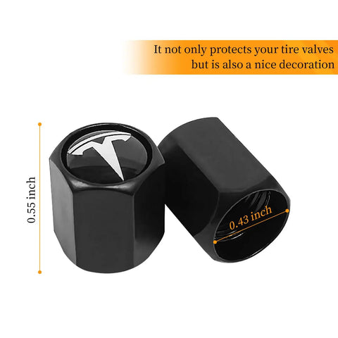 5 Pack Tire Valve Stem Caps For Tesla Model 3 S X Y, Leakproof Aluminum Chrome Caps With Rubber O Rings, Durable, Easy Install, White Logo Friendly Wheel Valve Covers with dimensions