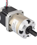 NEMA 23 stepper motor with 15:1 planetary gearbox, 2.8A, angled front view
