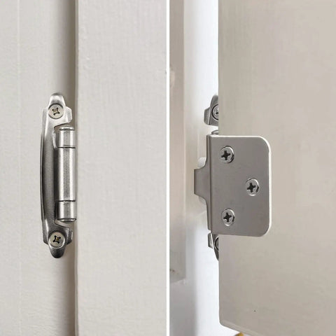 Half Inch Inset Satin Nickel Cabinet Hinges Self Closing Semi Concealed With Door Bumpers, 25 Pairs, 50 Pieces Including Screws And Felt Pads, For Face Frame Kitchen And Furniture Cabinets
