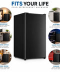 Kickin Compact 3.2 Cubic Foot Upright Freezer Solid Black Design for tight spaces in kitchen and dorm rooms.