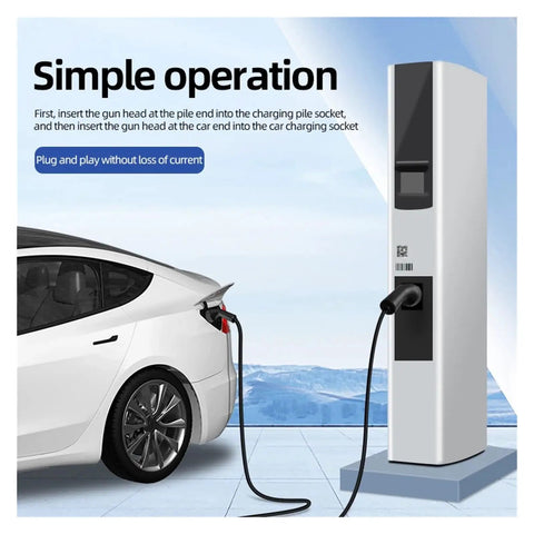 Plug And Play Type 2 To Type 2 Ev Charging Cable 32 Amp 3 Phase 22 Kw 5 Meter connected to an electric vehicle at a charging station.