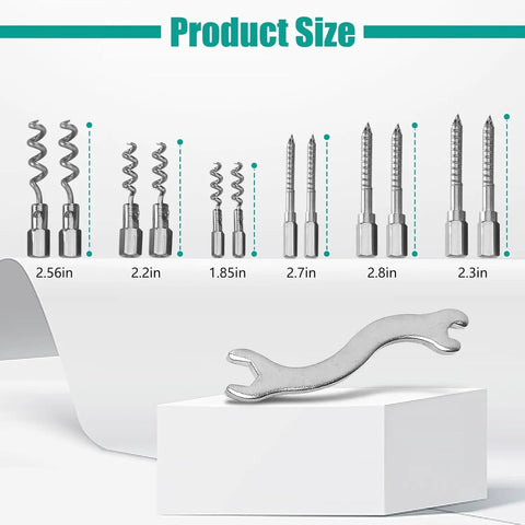 23 Piece Stainless Steel Packing Extractor Set With Flexible Shaft, Removable Tips, Corkscrew Type Wrench, Heavy Duty Kit sizes shown
