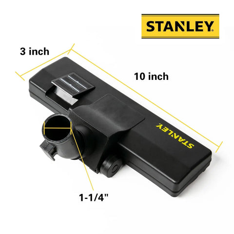 Universal Floor Brush For Wet And Dry Vacuums With A 1-1/4 Inch Hose, Heavy Duty Cleaning Tool, dimensions labeled, black.