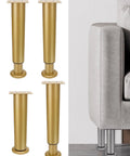 Adjustable Gold Furniture Leveling Feet With Universal Screwless Twist Design For Wobbly Tables Beds And Couches Hassle Free Zero Drilling Solid Floor Savers Quick Renter Upgrade 72 To 110 Cm Span showcased with a gray couch.