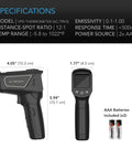 Leaf VPD And Temperature Meter, Handheld Environmental Monitor For Home Grow Setups with dimensions and specs displayed
