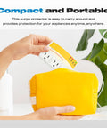 Fridge Surge Protector With Three Outlets For Fridge, TV, And ACs, 120V 12A, 1440W, compact design in yellow bag