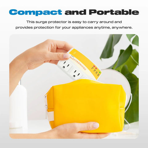 Fridge Surge Protector With Three Outlets For Fridge, TV, And ACs, 120V 12A, 1440W, compact design in yellow bag